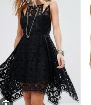 free People Black Lace A-Line Dress
